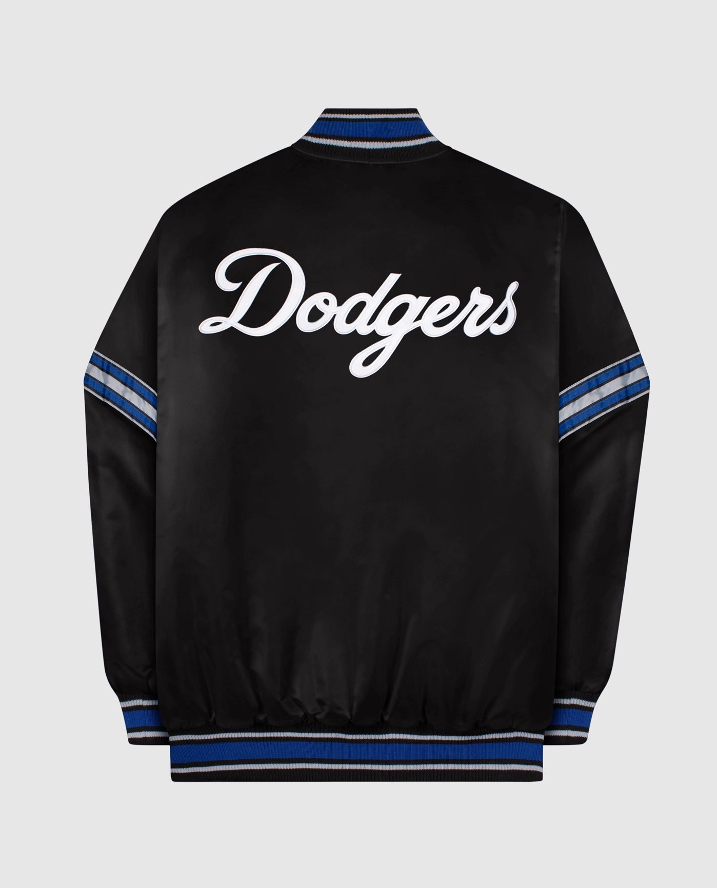 Back of Los Angeles Dodgers Satin Full-Snap Jacket | Black