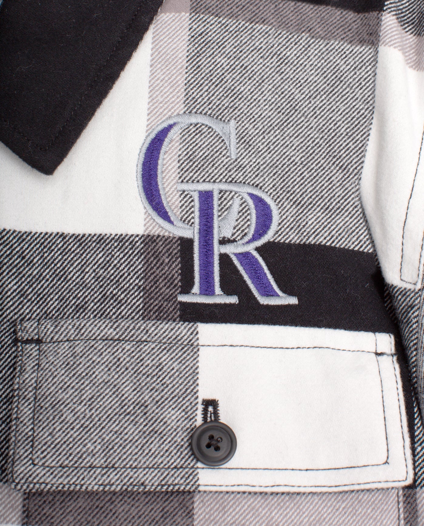 Front Team Logo Emblem on Colorado Rockies Cotton Flannel Full-Snap Jacket | Black