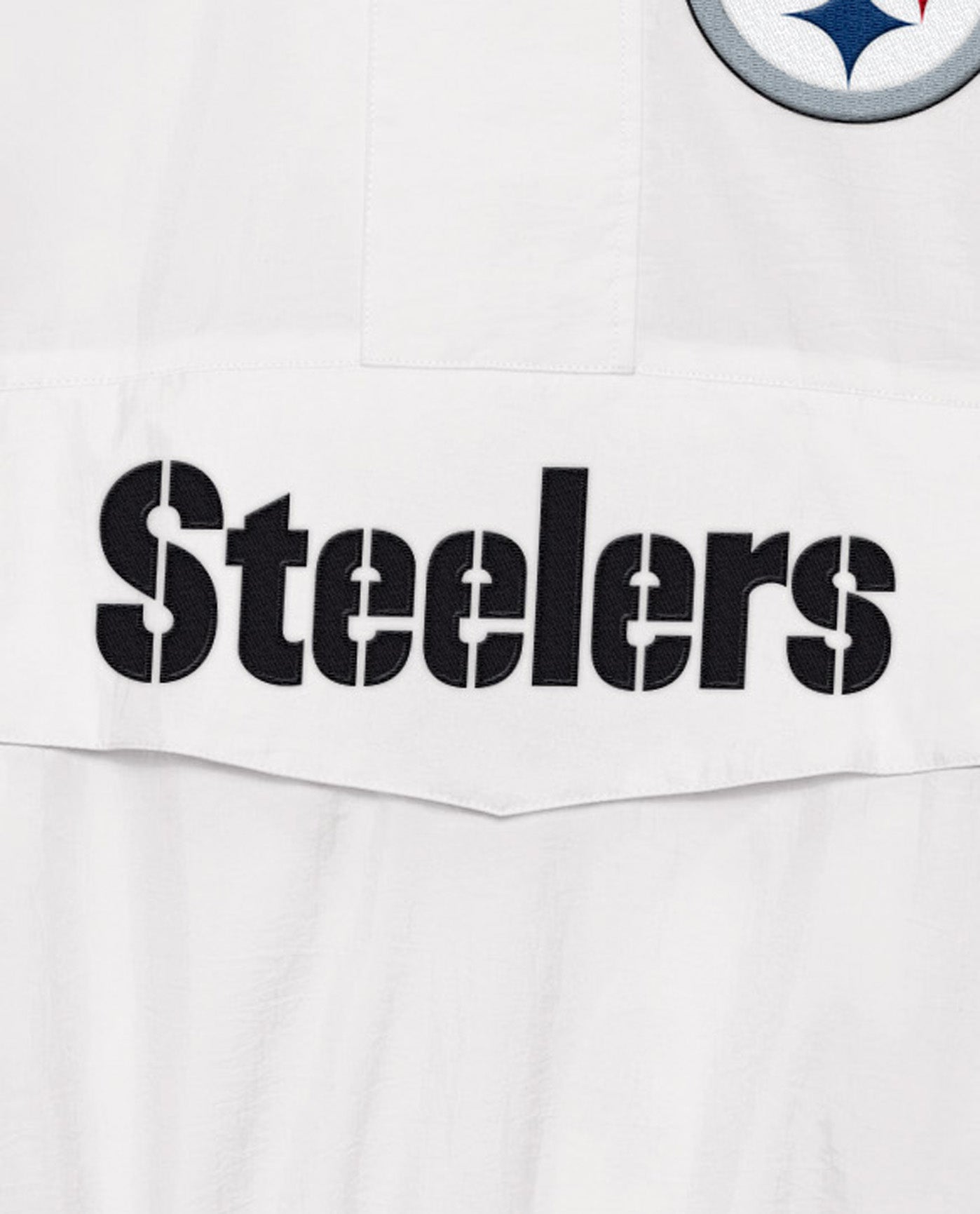 Team Name On Front Of Pittsburgh Steelers Home Team Half-Zip Jacket | White