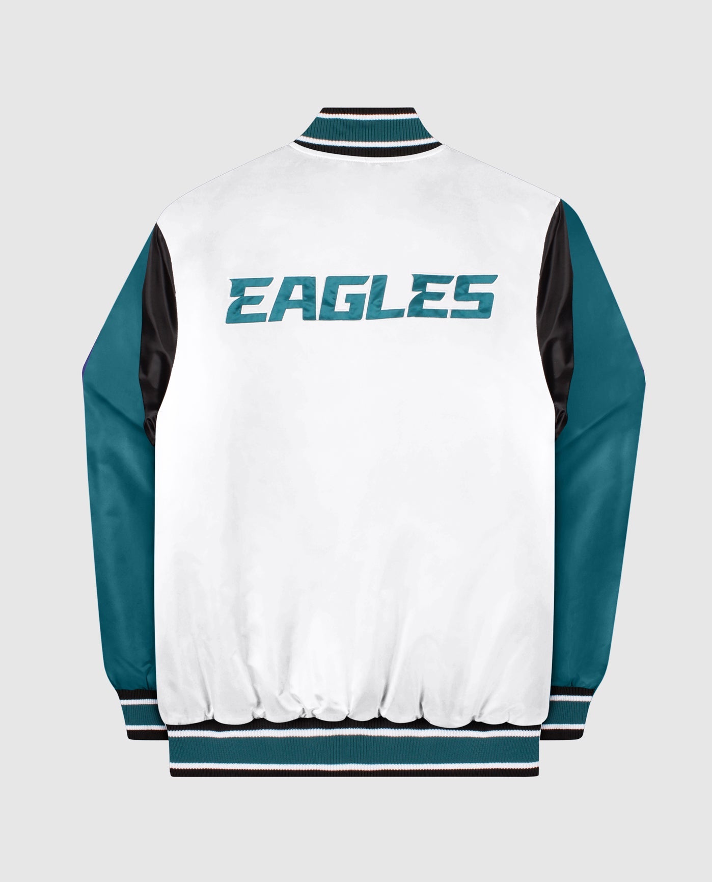 Back of Philadelphia Eagles Satin Full-Snap Jacket | White