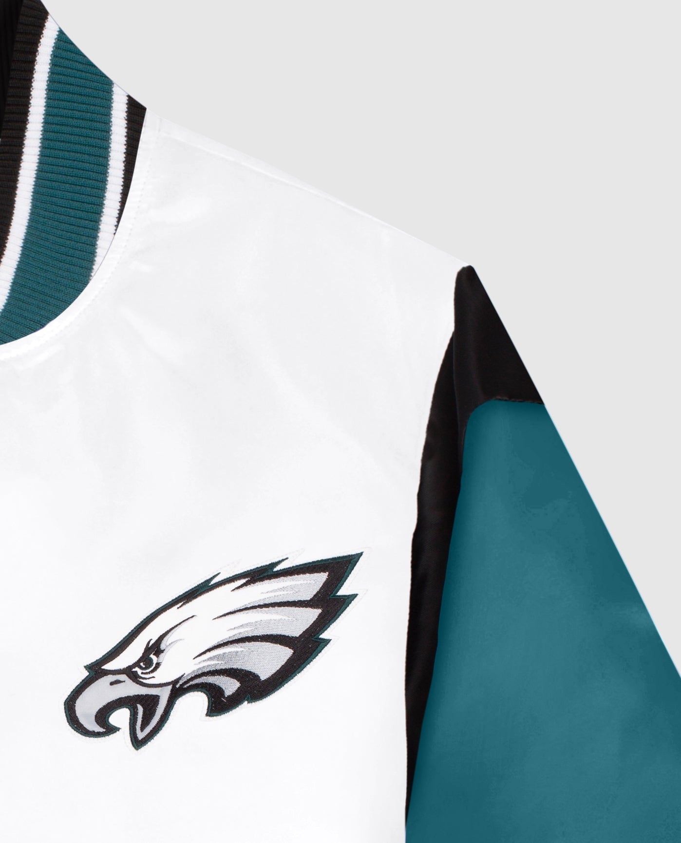 Front Team Logo on Philadelphia Eagles Satin Full-Snap Jacket | White