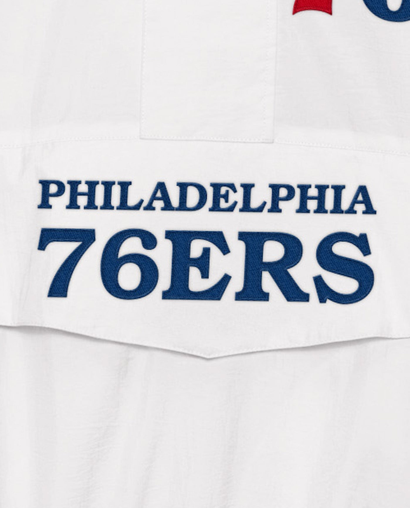 Team Name On Front Of Philadelphia 76ers Home Team Half-Zip Jacket | White