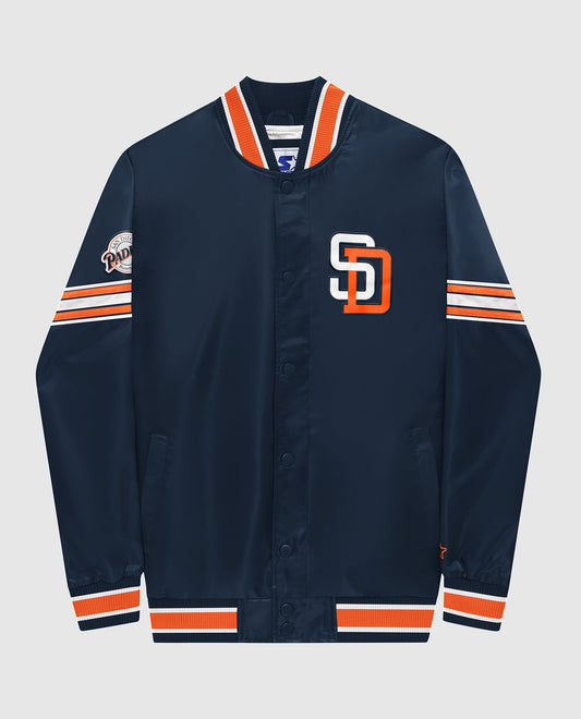 Front of San Diego Padres Satin Full-Snap Jacket | Padres Navy
