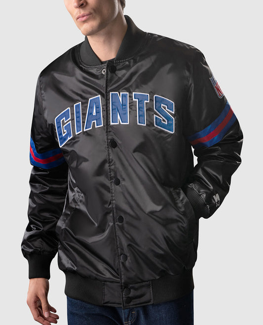 Front of New York Giants NYC Lights Satin Full-Snap Jacket | Black