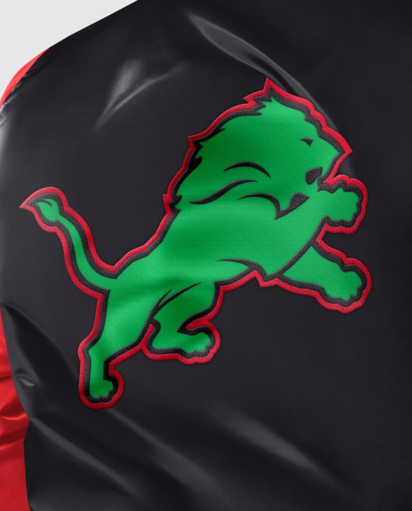 Back Detail of Detroit Lions Black History Month Quilted Lining Satin Full-Snap Jacket | Black
