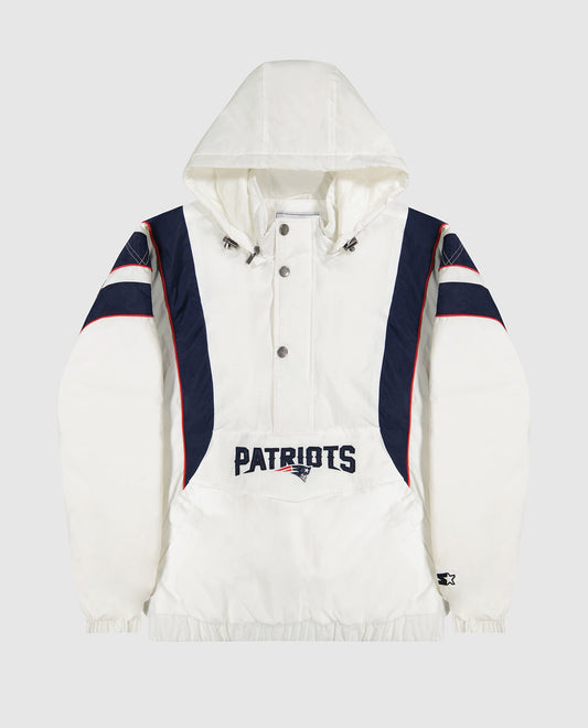Front of New England Patriots Half-Zip Hooded Impact Jacket | Patriots White