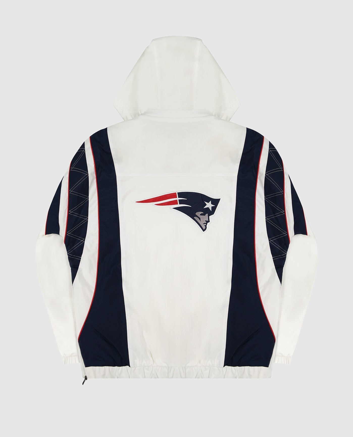 Back of New England Patriots Half-Zip Hooded Impact Jacket | Patriots White