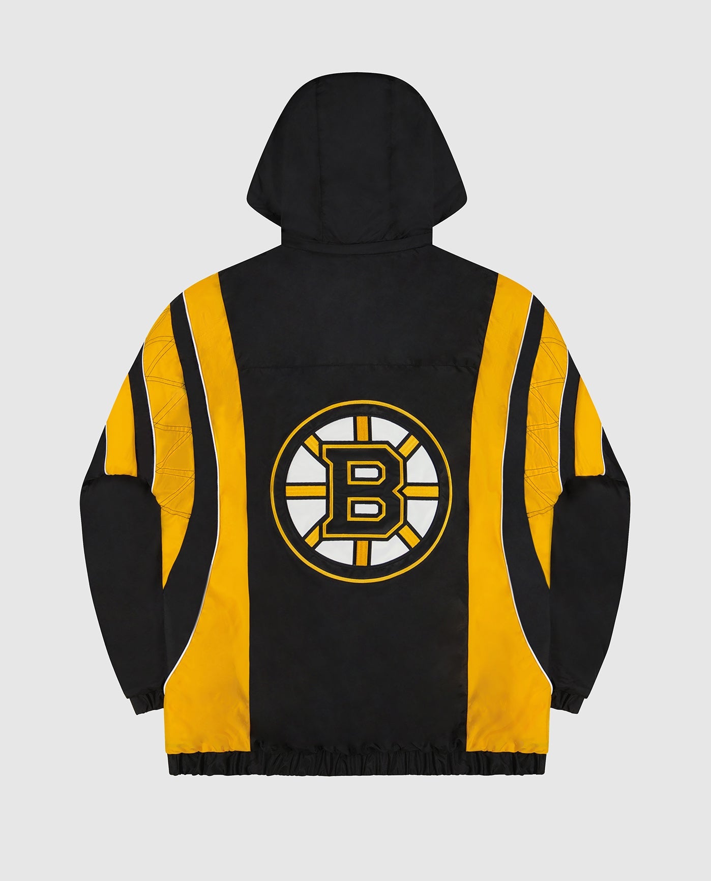 Back of Boston Bruins Half-Zip Hooded Impact Starter Jacket | Bruins Black