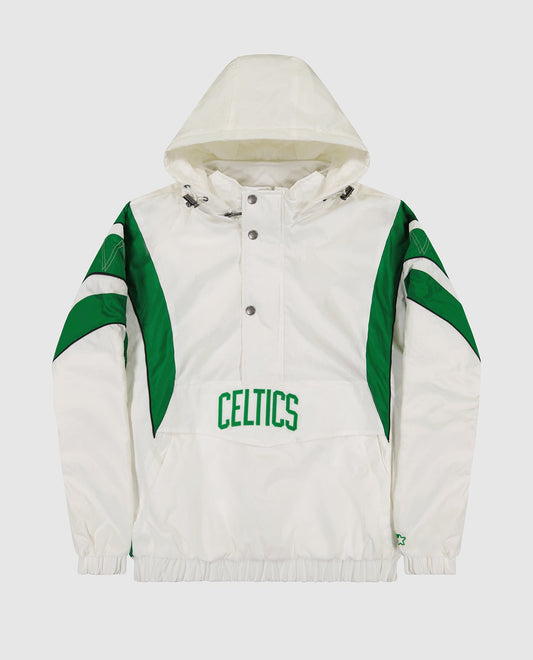 Front of Boston Celtics Half-Zip Hooded Impact Starter Jacket | Celtics White