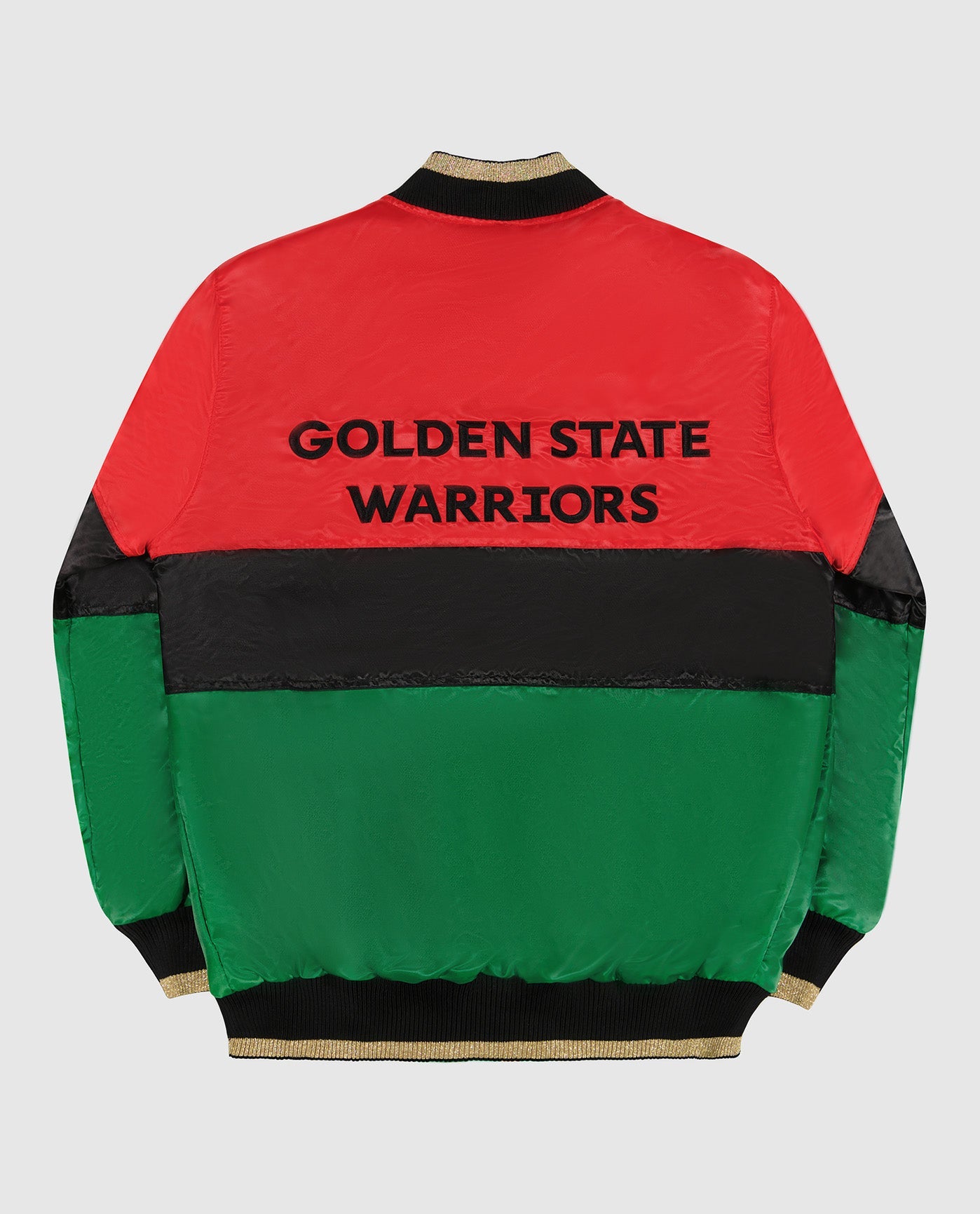 Back of Golden State Warriors Black History Month Full-Zip Jacket | Warriors Red Black Green