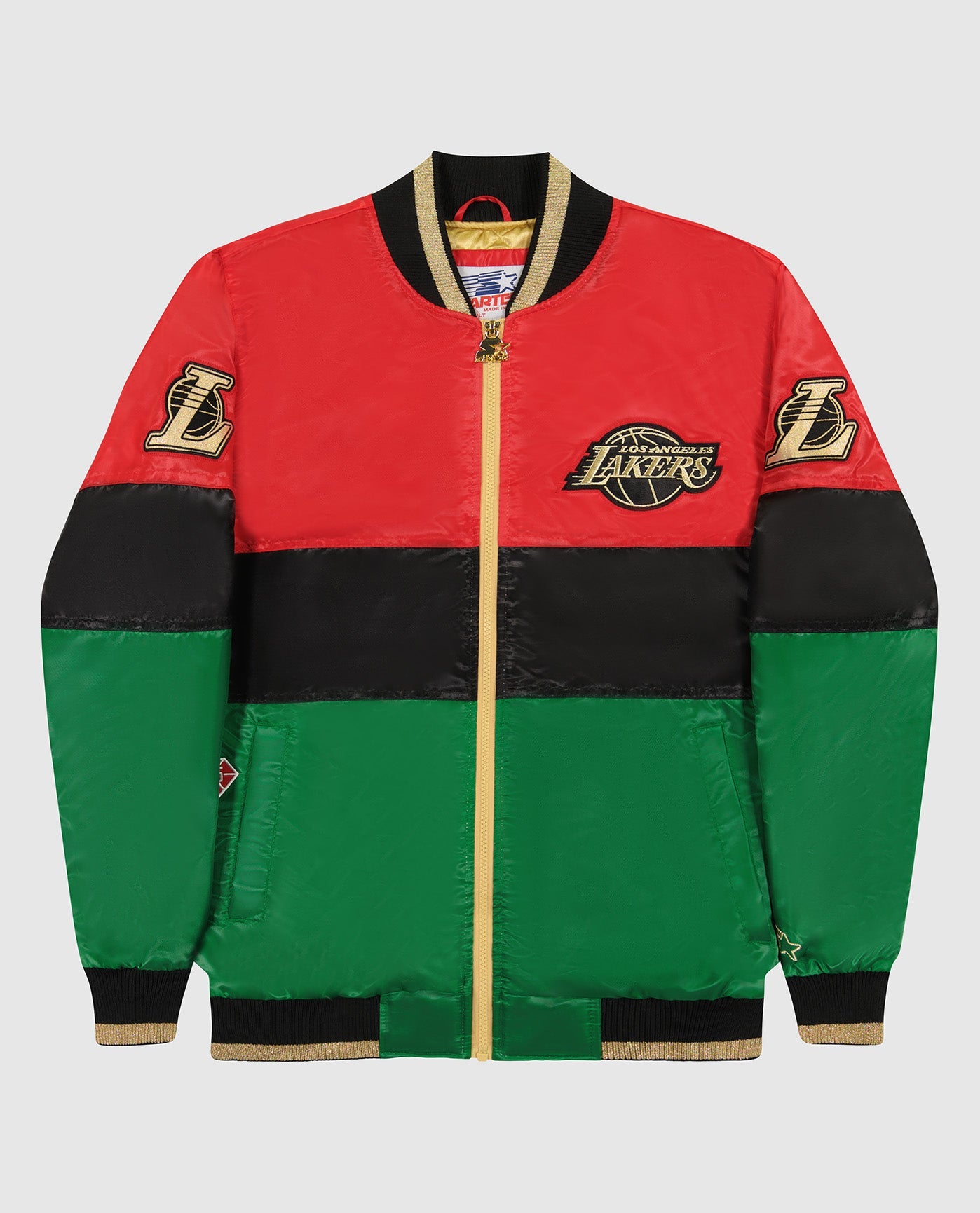 Front of Los Angeles Lakers Black History Month Full-Zip Jacket | Lakers Red Black Green