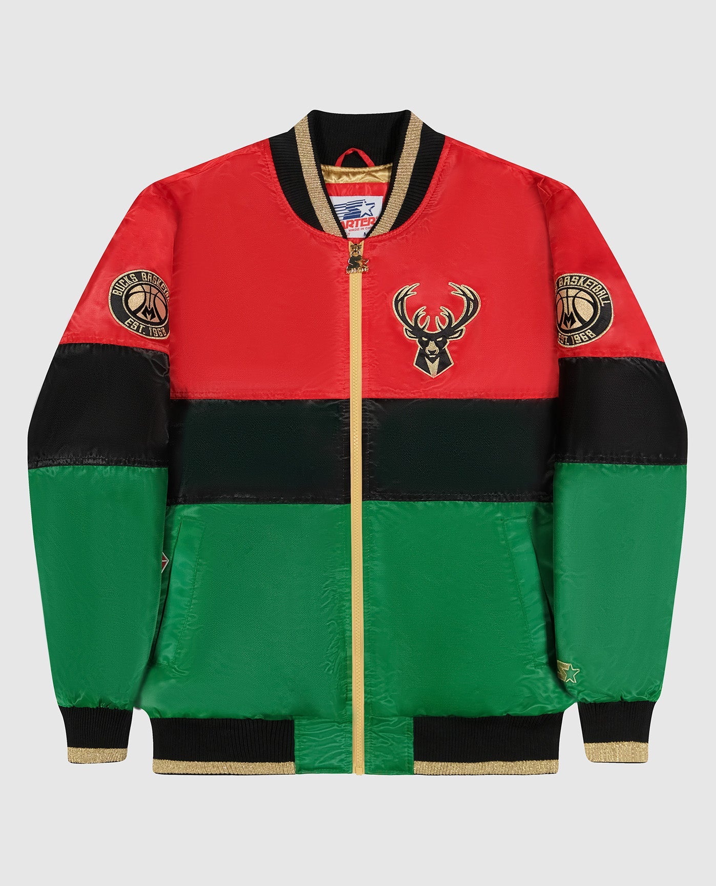 Front of Milwaukee Bucks Black History Month Full-Zip Jacket | Bucks Red Black Green