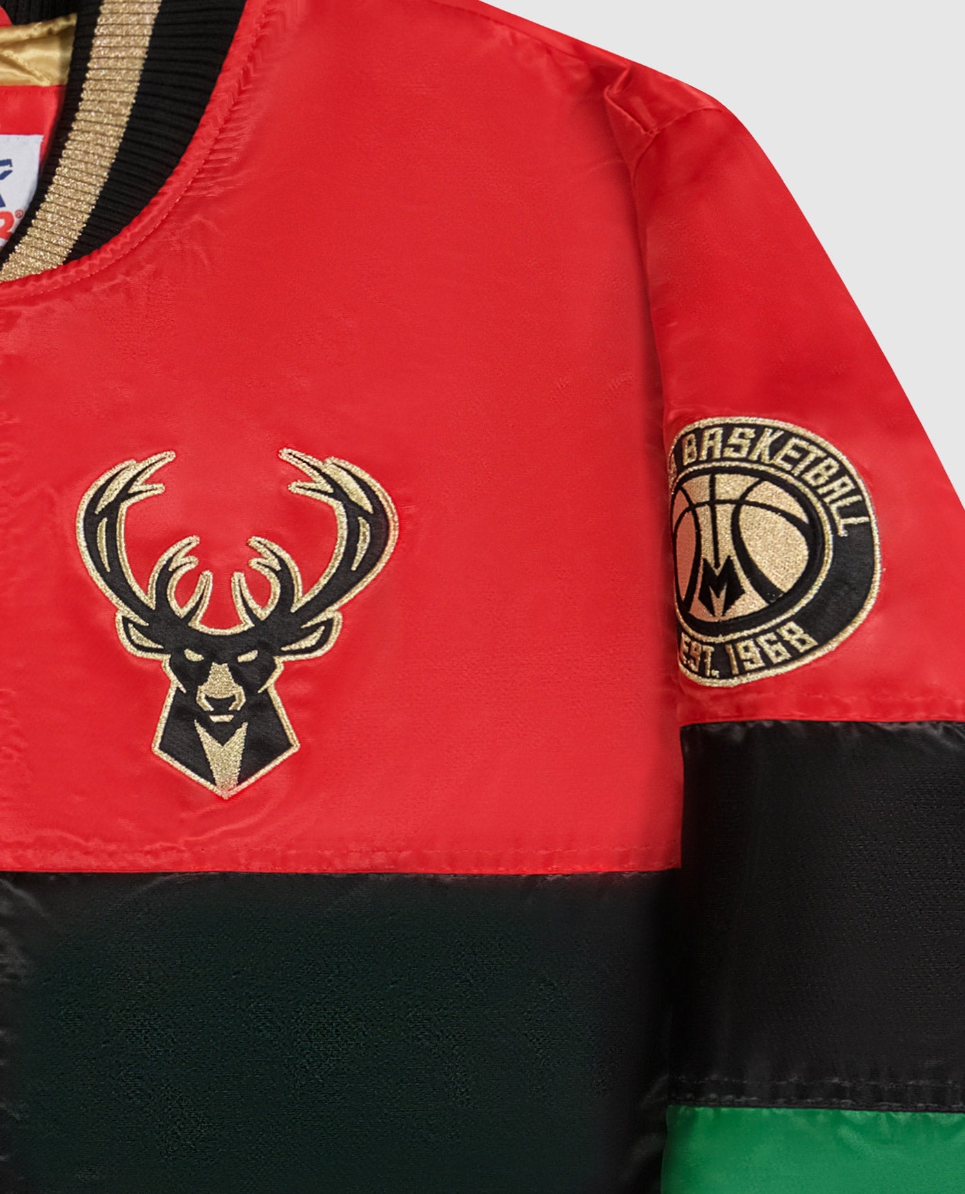 Milwaukee bucks logo top left chest and sleeves | Bucks Red Black Green