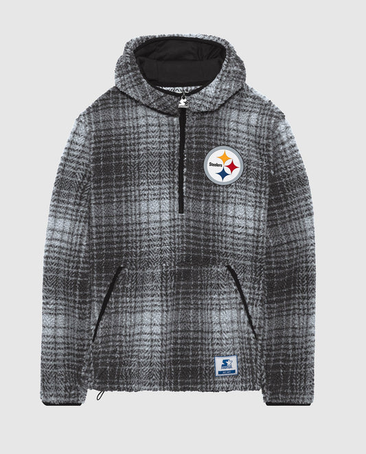 Front Of Pittsburgh Steelers Gus Plaid Sherpa Jacket | Black