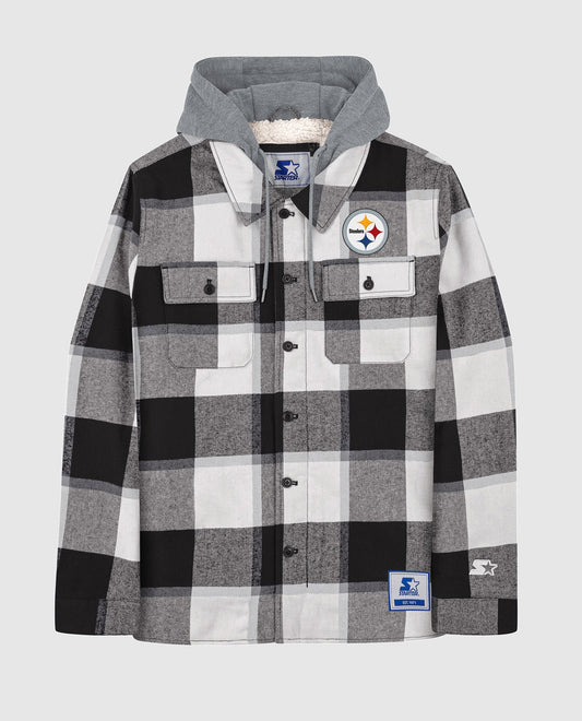 Front Of Pittsburgh Steelers The Big Joe Sherpa Lined Plaid Jacket | Black
