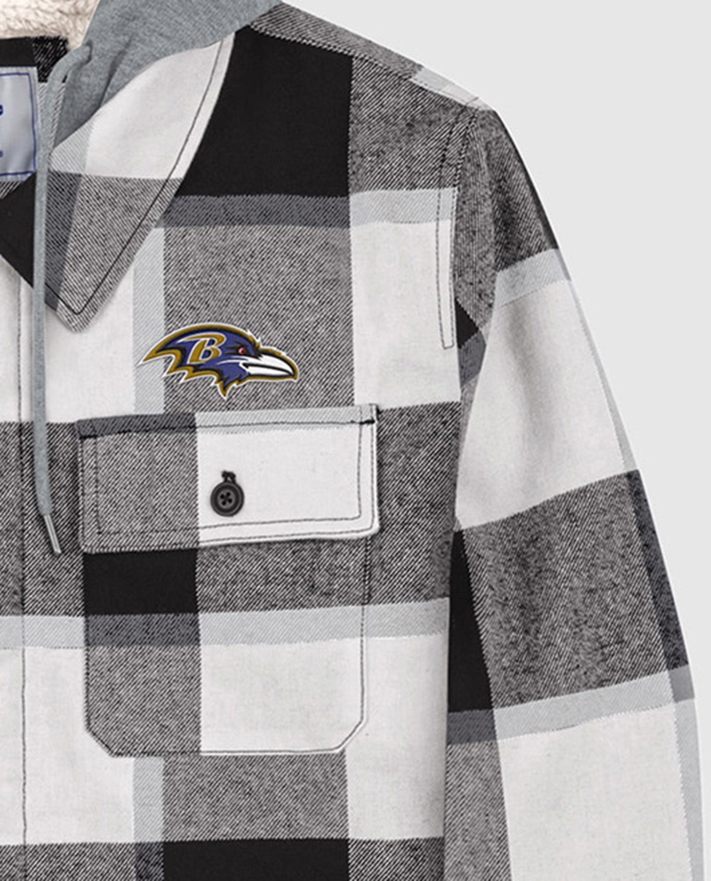 Logo On Chest Of Baltimore Ravens The Big Joe Sherpa Lined Plaid Jacket | Black