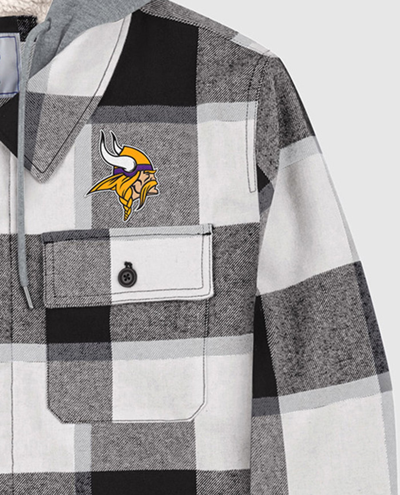 Logo On Chest Of Minnesota Vikings The Big Joe Sherpa Lined Plaid Jacket | Black
