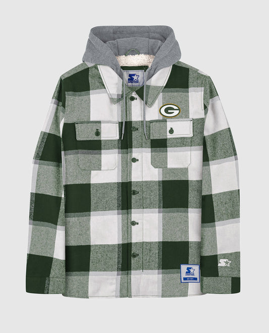 Front Of Green Bay Packers The Big Joe Sherpa Lined Plaid Jacket | Green