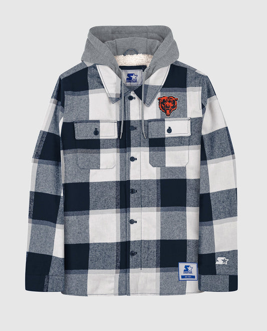 Front Of Chicago Bears The Big Joe Sherpa Lined Plaid Jacket | Navy