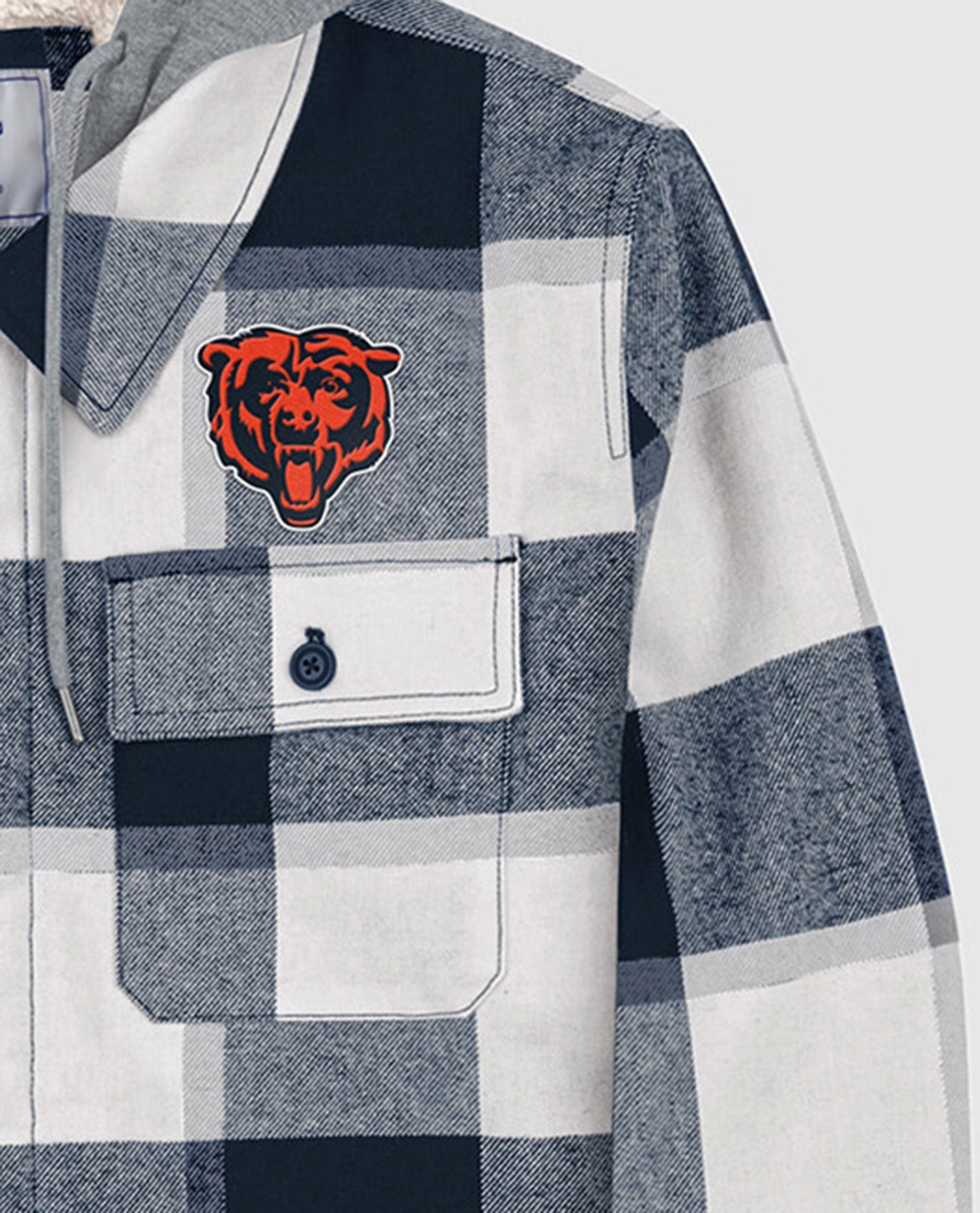Logo On Chest Of Chicago Bears The Big Joe Sherpa Lined Plaid Jacket | Navy