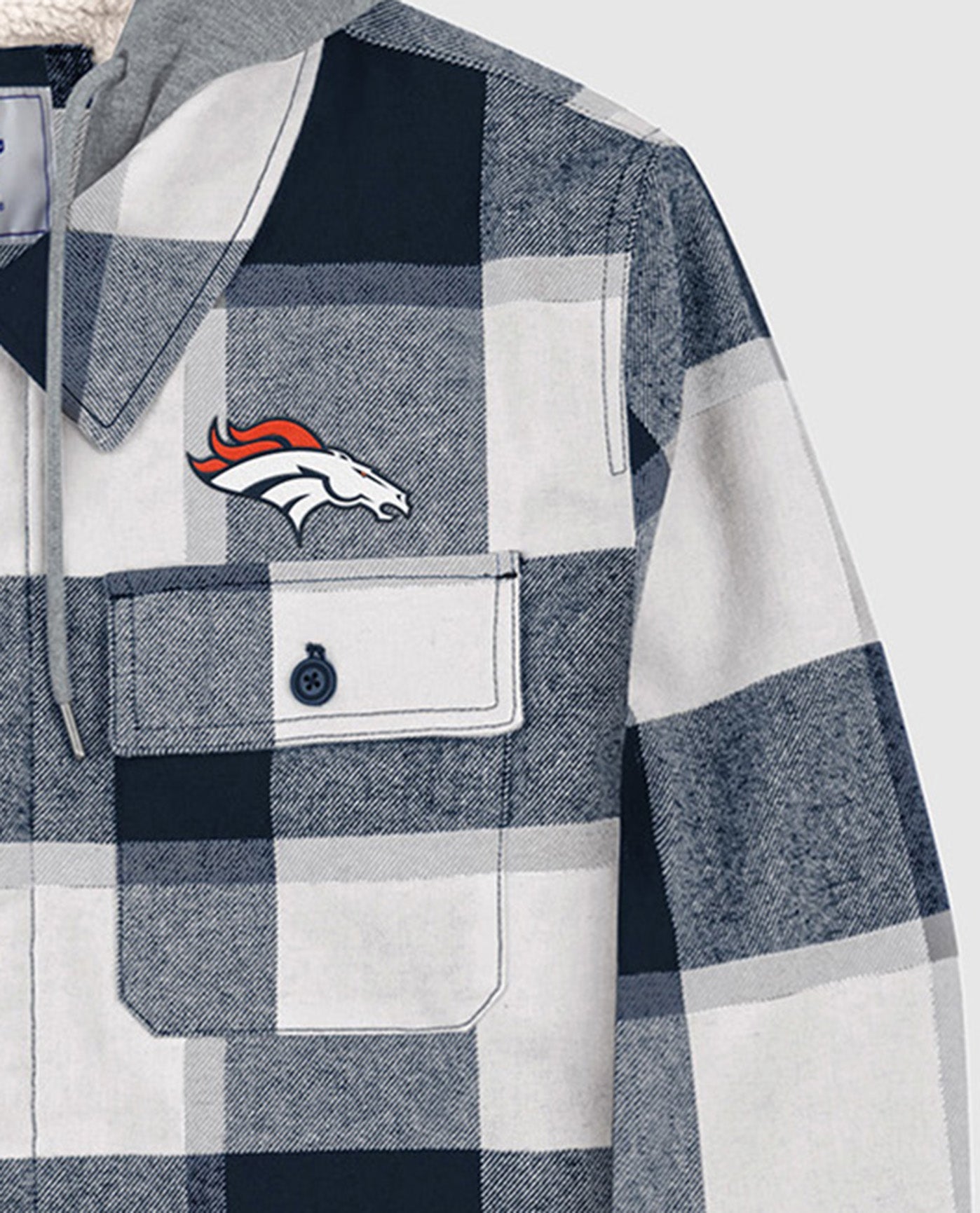 Logo On Chest Of Denver Broncos The Big Joe Sherpa Lined Plaid Jacket | Navy