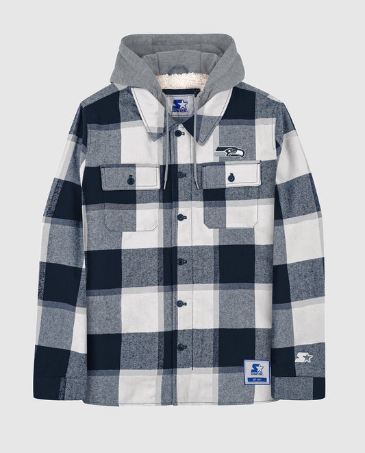Front Of Seattle Seahawks The Big Joe Sherpa Lined Plaid Jacket | Navy