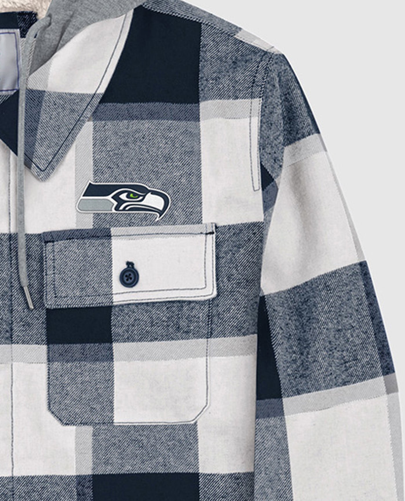 Logo On Chest Of Seattle Seahawks The Big Joe Sherpa Lined Plaid Jacket | Navy