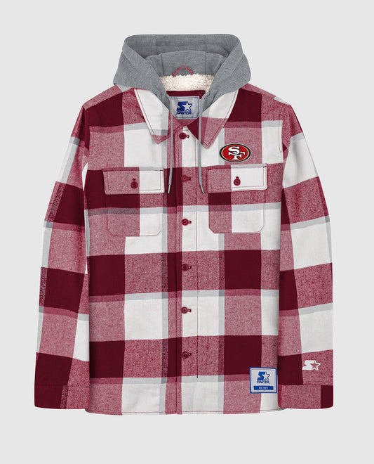 Front Of San Francisco 49ers The Big Joe Sherpa Lined Plaid Jacket | Red
