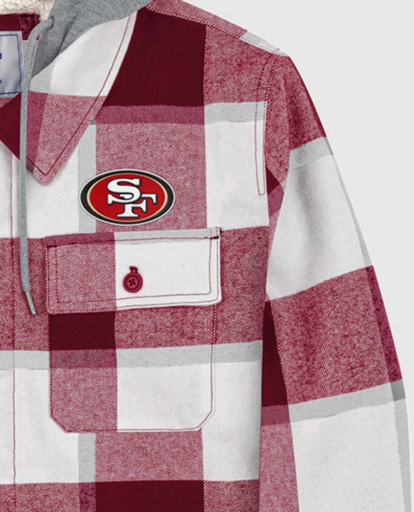 Logo On Chest Of San Francisco 49ers The Big Joe Sherpa Lined Plaid Jacket | Red