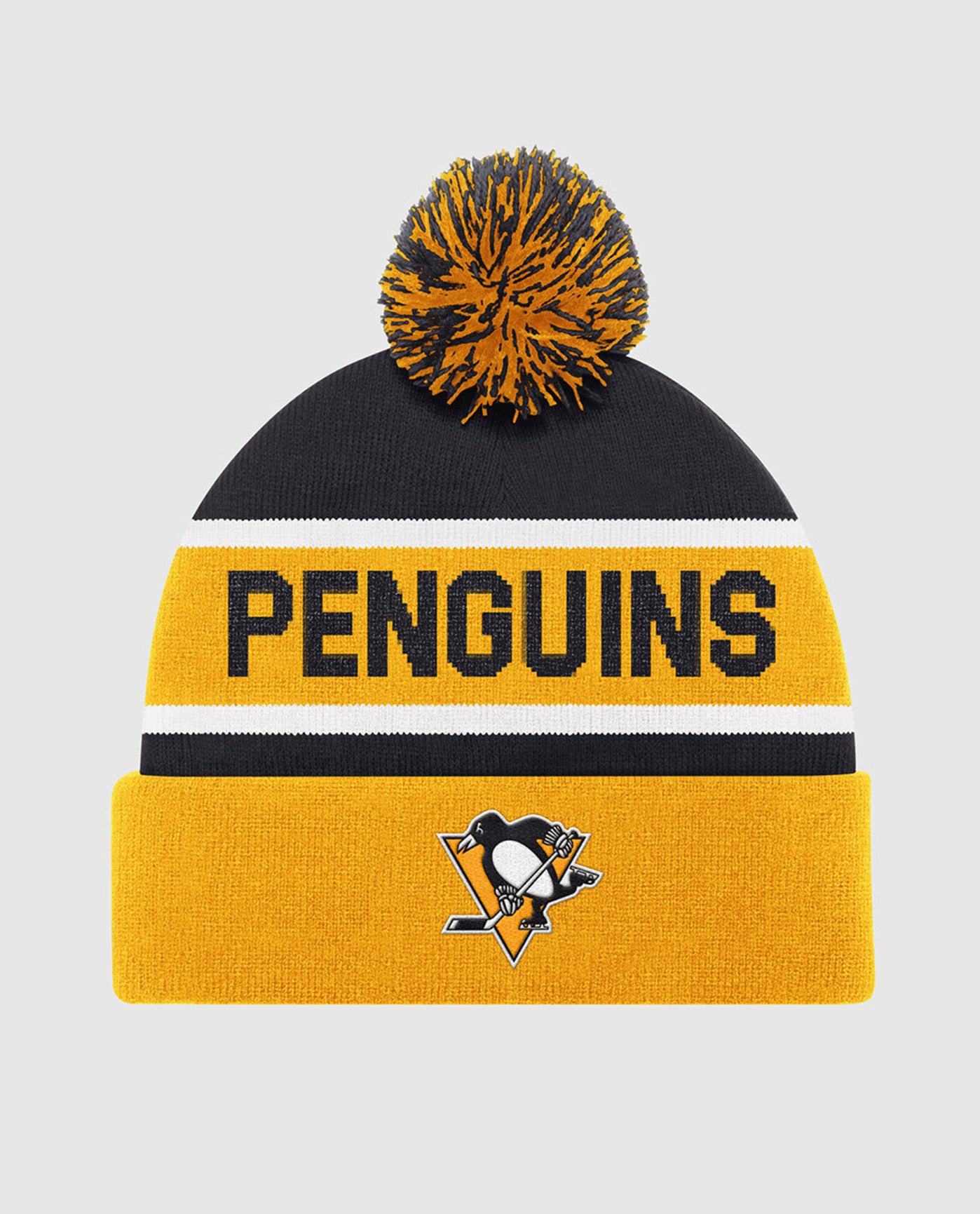 Front of Pittsburgh Penguins Pom Beanie | Penguins Yellow