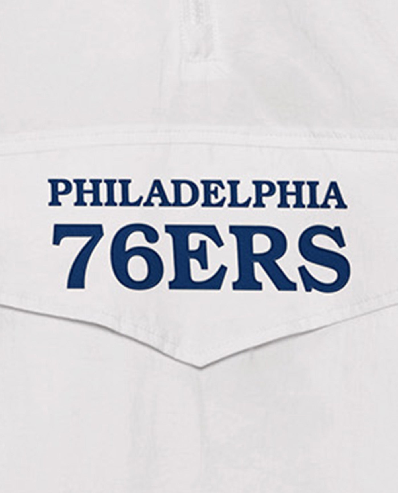 Team Name On Front Pocket Of Philadelphia 76ers Breakaway Nylon Half-Zip Jacket | White