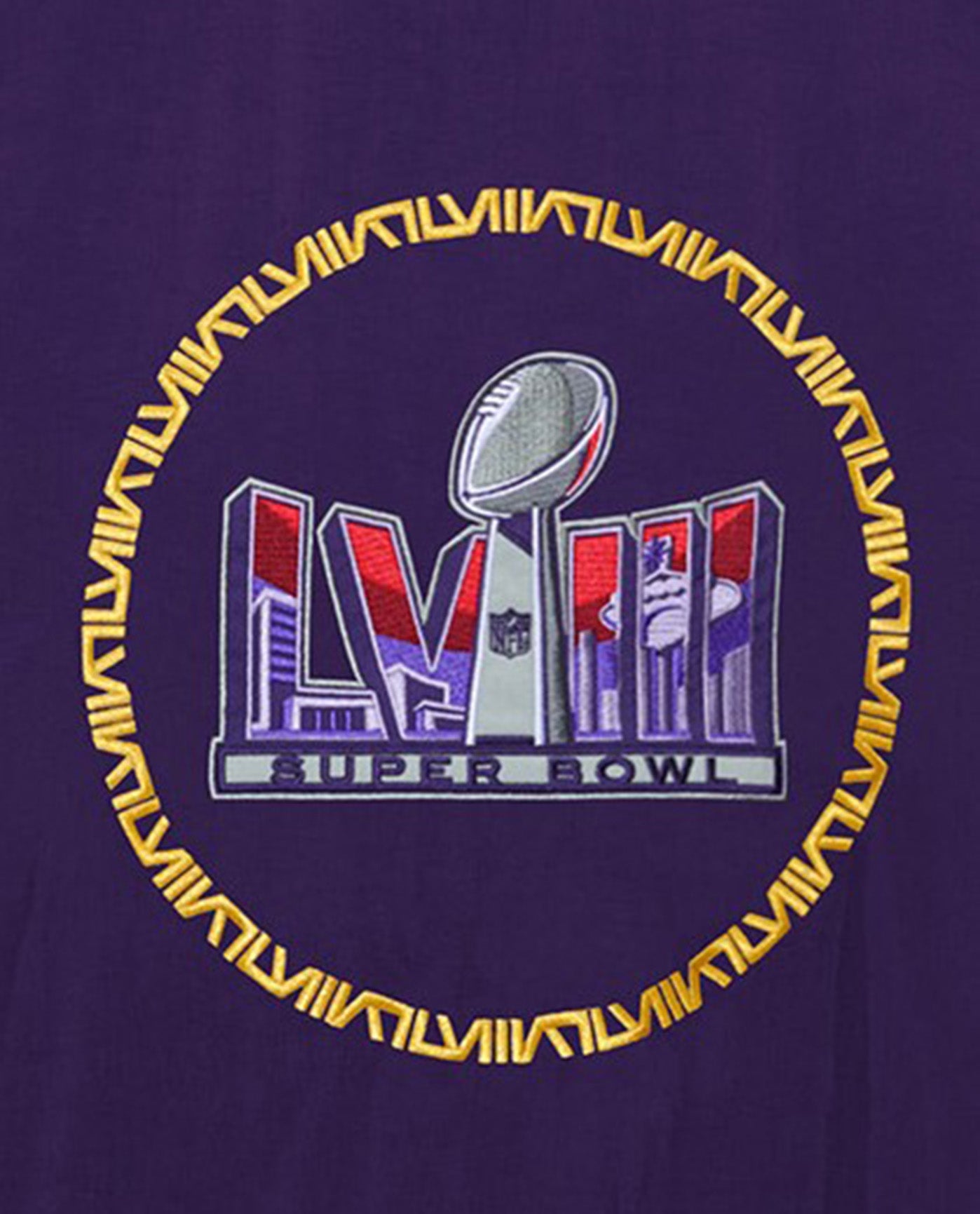 Back Logo Detail of Super Bowl LVIII Nylon Elite Half-Zip Pullover Jacket | Super Bowl Violet