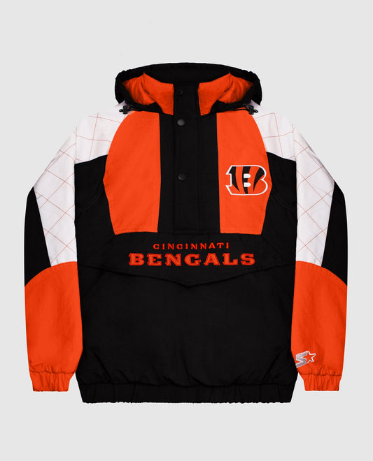 Front Of Cincinnati Bengals Hooded Nylon Half-Zip Jacket | Black