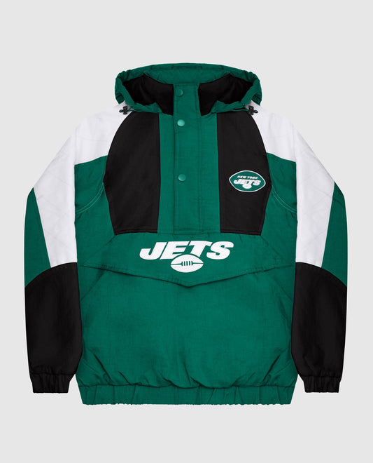 Front Of New York Jets Hooded Nylon Half-Zip Jacket | Jets Green