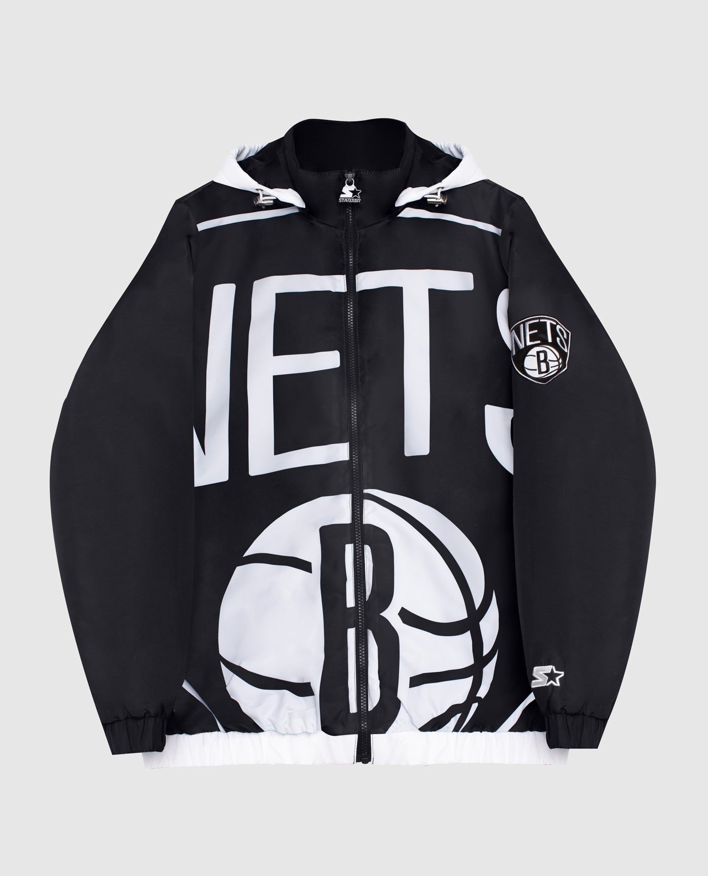 Front Of Brooklyn Nets Hooded Nylon Full-Zip Jacket | Black