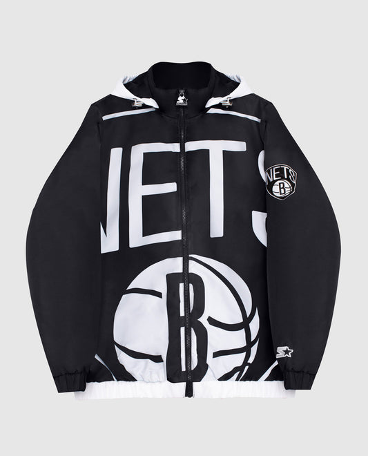 Brooklyn Nets Black Satin Hooded Jacket