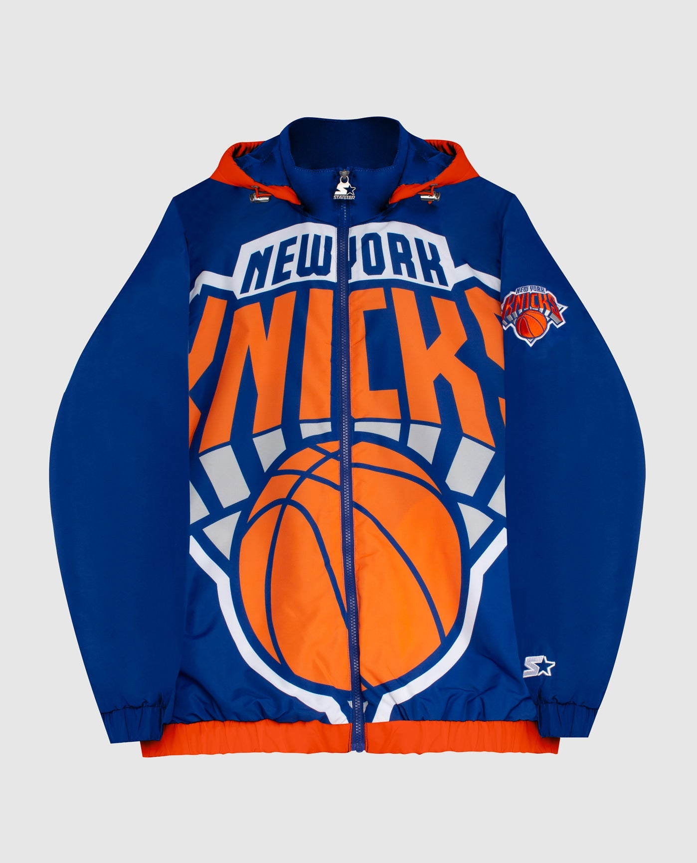 Front Of New York Knicks Hooded Nylon Full-Zip Jacket | Knicks Blue