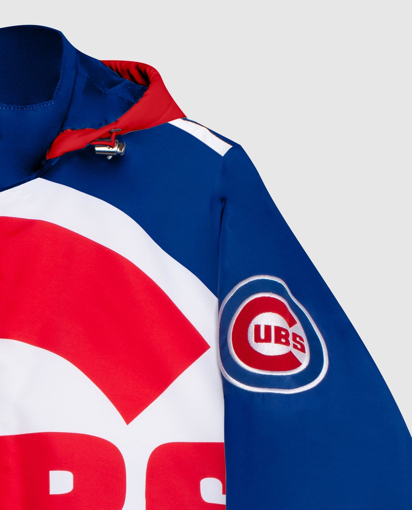 Team Logo On Sleeve Of Chicago Cubs Hooded Nylon Full-Zip Jacket | Cubs Blue