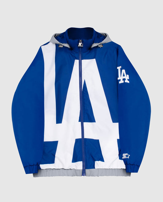 Front Of Los Angeles Dodgers Hooded Nylon Full-Zip Jacket | Dodgers Blue