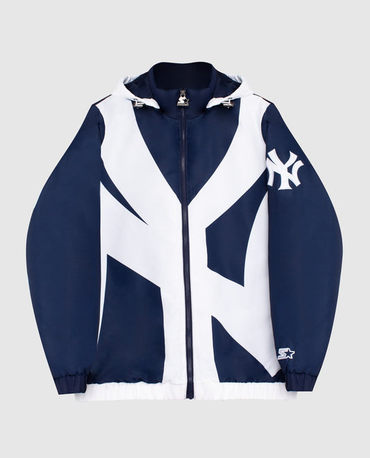 Front Of New York Yankees Hooded Nylon Full-Zip Jacket | Yankees Navy