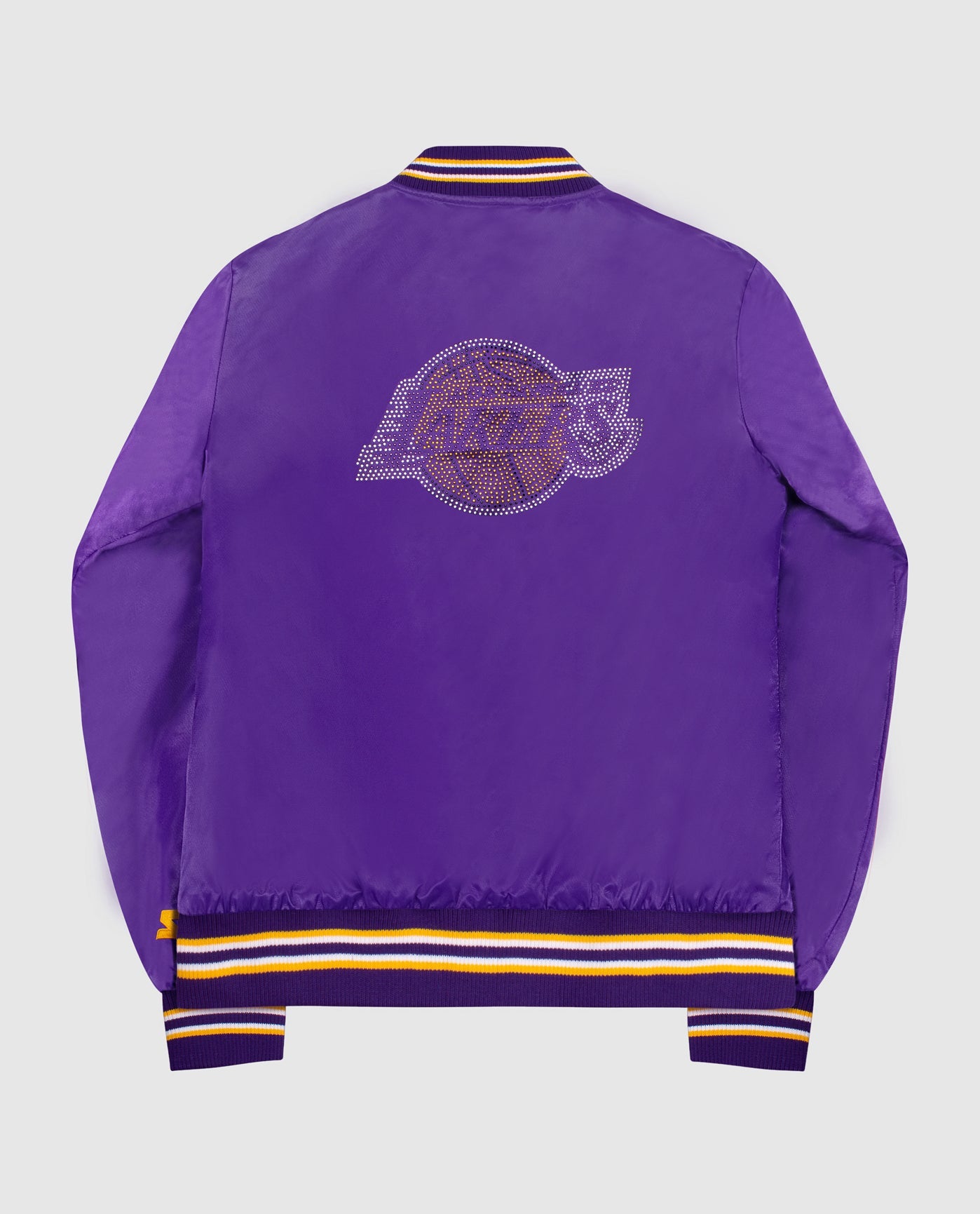Back of Women's Los Angeles Lakers Varsity Satin Full-Snap Jacket | Lakers Purple
