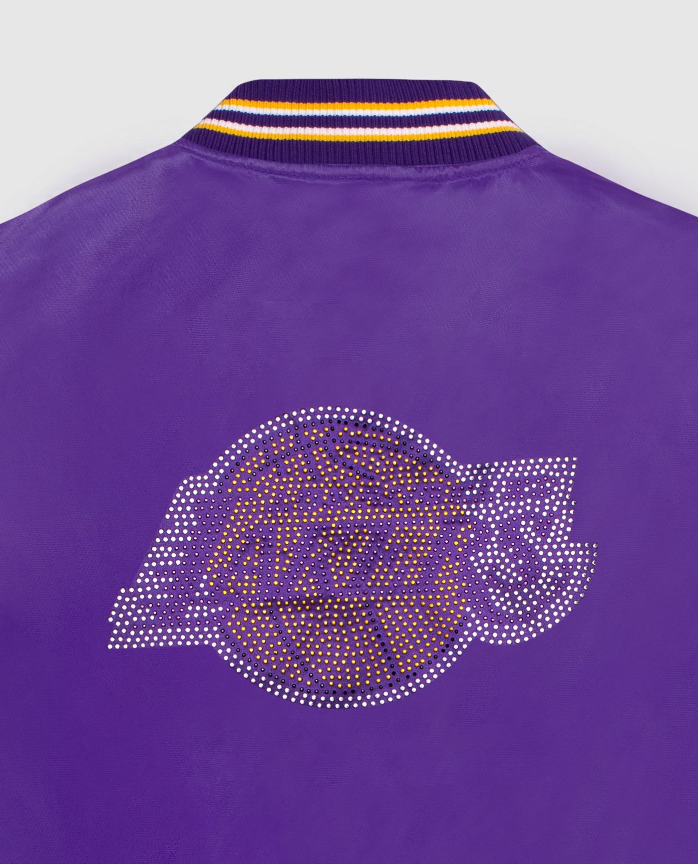 Team Logo on Back of Women's Los Angeles Lakers Varsity Satin Full-Snap Jacket | Lakers Purple