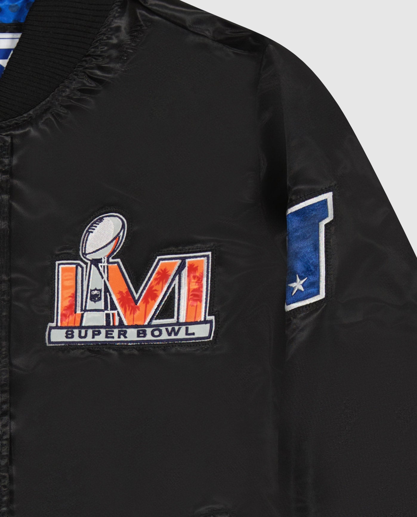 Women's Starter Black Super Bowl LVI Varsity Satin Full-Snap Starter Jacket