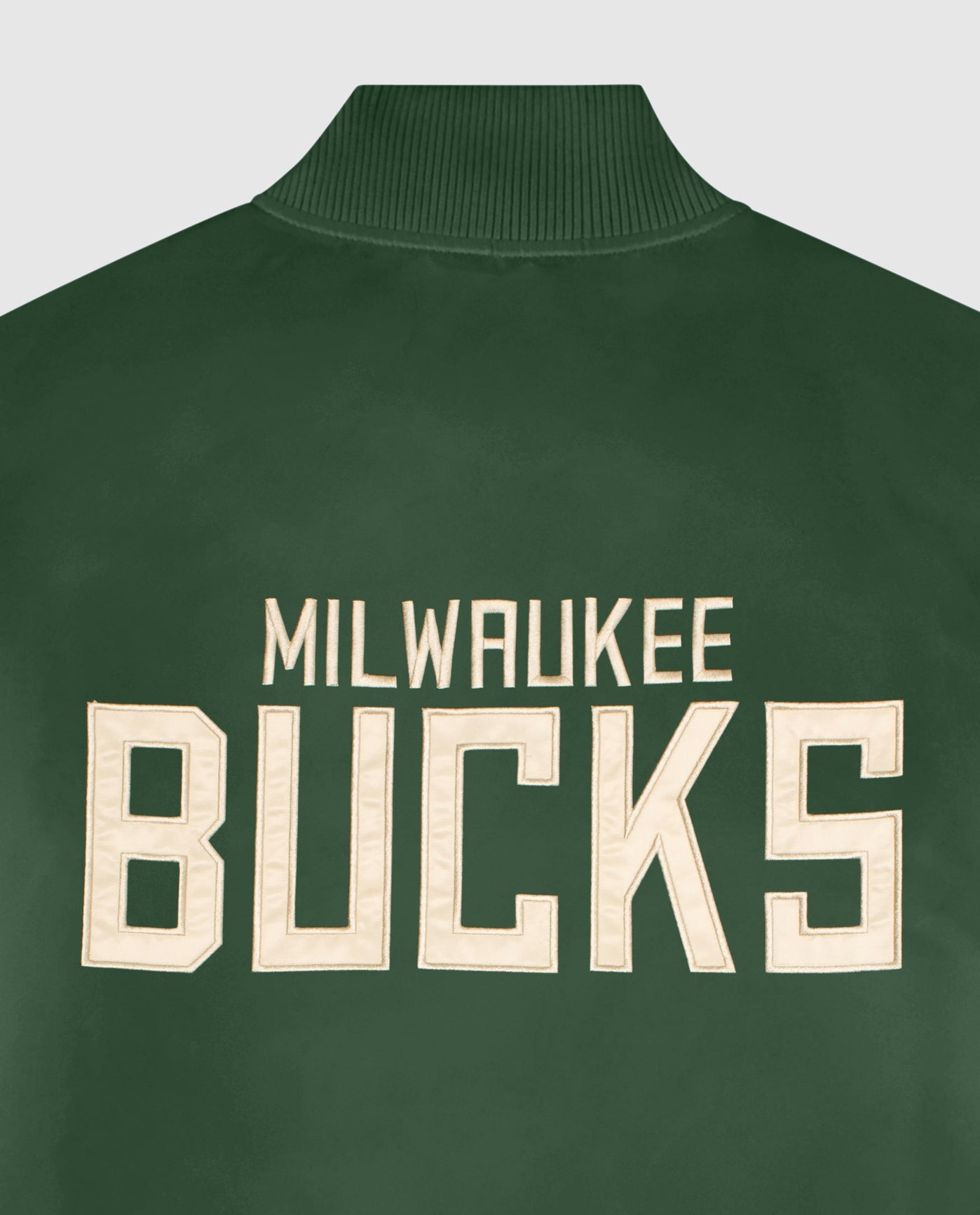 Team Name on Back of Women's Milwaukee Bucks Varsity Satin Full-Snap Jacket | Bucks Green