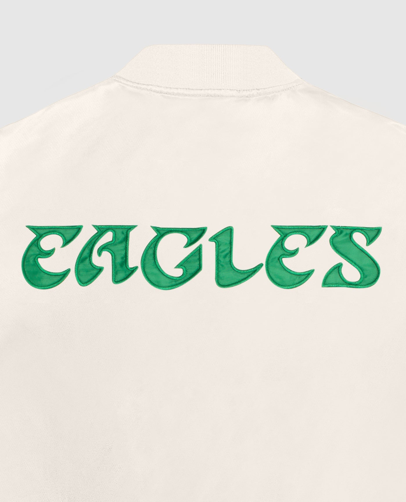 Team Name on Back of Women's Philadelphia Eagles Varsity Satin Full-Snap Jacket | Eagles Cream